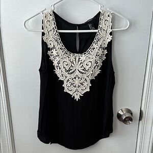 Black Sleeveless Top with Lace Detail